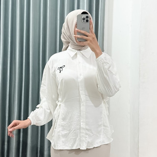 Kemeja Wanita Tali Samping -Atasan Kemeja Oversize Lengan Karet Bahan Rayon