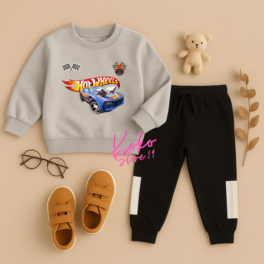 Unisex Hotwheels Car Image Pants Set สําหรับเด็กอายุ 2-8 ปี