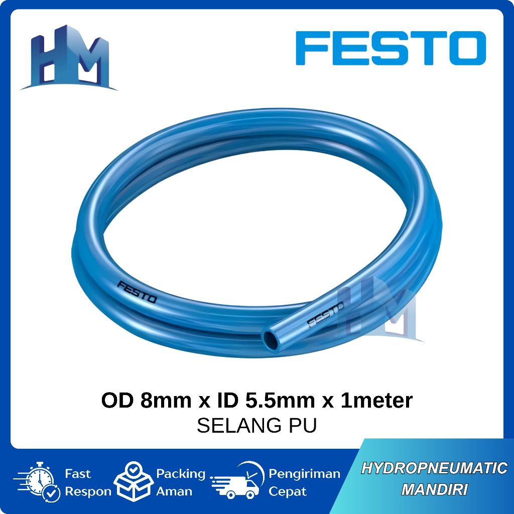 ท่อ PU ท่อ FESTO OD 8mm x ID 5.5mm x 1 เมตร สีฟ้า (PUN-H-8X1.25-BL)
