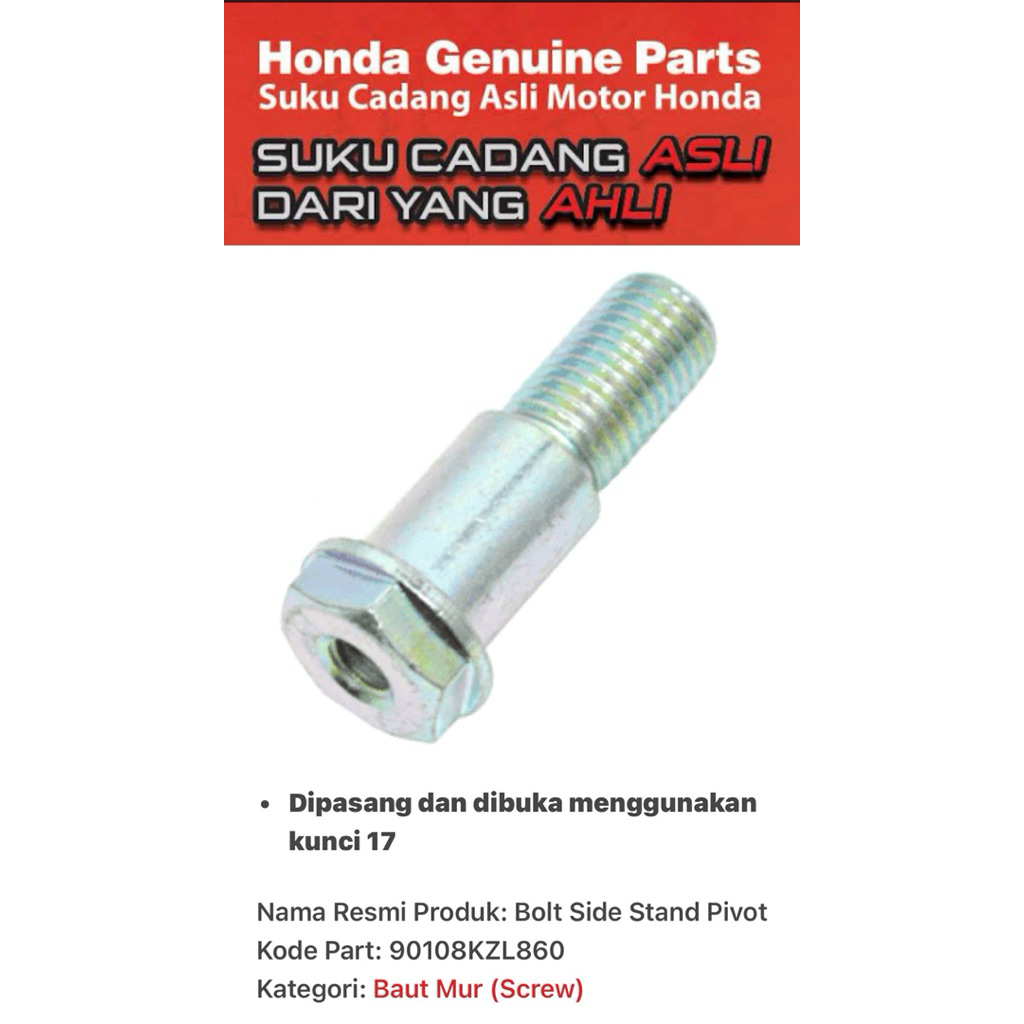 90108KZL860 Honda PCX ขาตั้งข้าง Bolt
