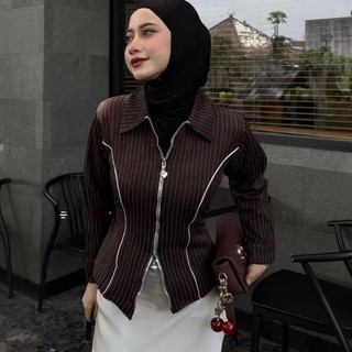 DYFFA Zipper Shirt Salur Fitted Korea Style