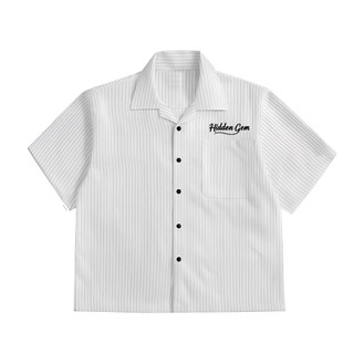 Kemeja Pendek Boxy | unisex |WHITE STRIPE V8 | Putih |HIDDEN GEM
