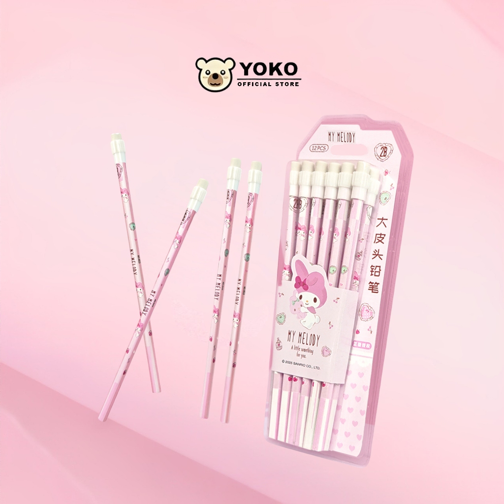 YOKO HB Pencil การ์ตูนน่ารัก Sanrio Melody Pencil 12 PCS School Childrens Pencil Learning Pencil Cut