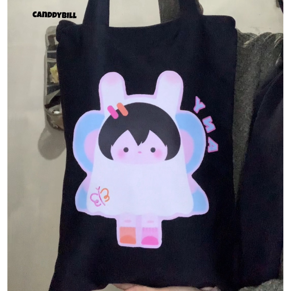 Mascot gmmtv tote bag กระเป๋าผ้าแคนวาสสีดํา