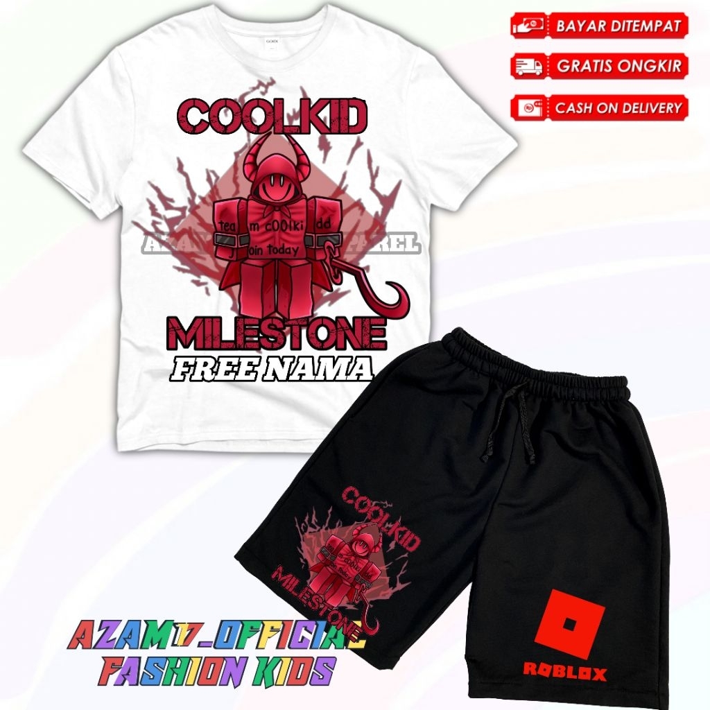 Roblox Forsaken Coolkid Milestone เด็กเสื้อยืดและกางเกงขาสั้นชุดชื่อฟรี / Roblox Forsaken Coolkid เก