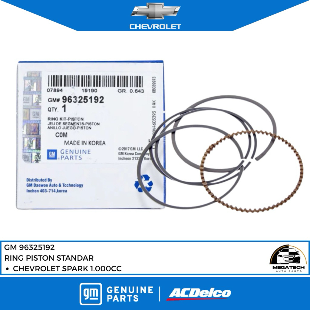CHEVROLET SPARK 1,000cc STANDARD PISTON RING ORIGINAL GM 96325192