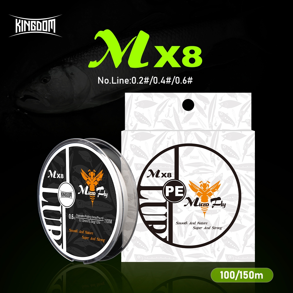 Kingdom MX8 Micro Fly THINNER สายตกปลา 100M 150M PE สายตกปลา 4 Strands 0.2 /0.4 /0.6 Far Casting ระย