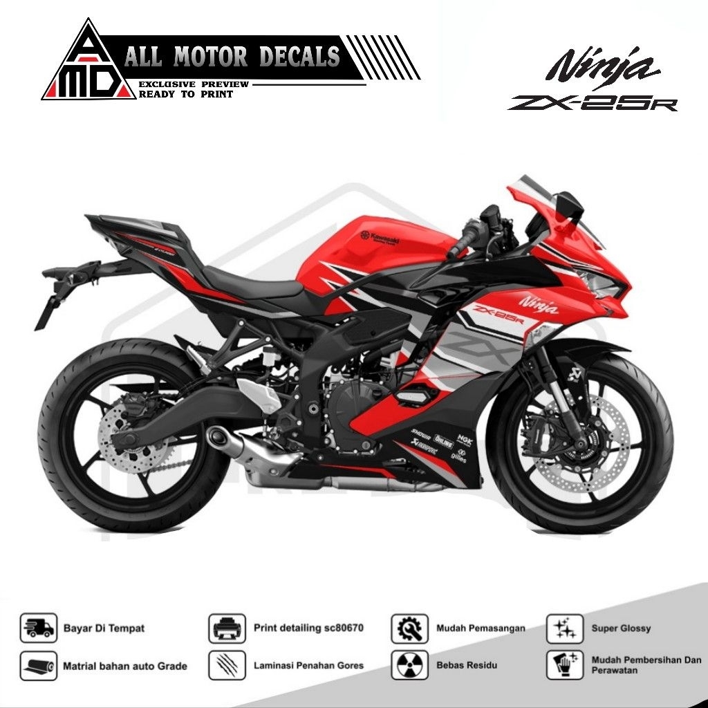 ZX25R LIVERY RACING สติ๊กเกอร์แถบสีแดง / EMIFULL DECAL ZX-25R, ZX25RR / GLOSSY ANTI-SCRATCH STICKER 