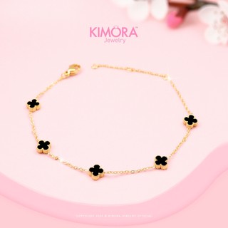 Kimora - Gelang Tangan Rantai Titanium Premium Wanita Anti Karat Bunga Hitam Mara Gold Plated Gtt377