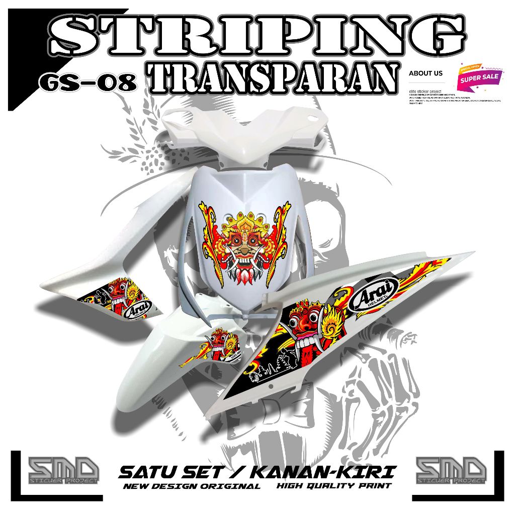 HONDA MOTORCYCLE BEAT CARBON OLD STRIPING STICKER WITH SIMPLE BARONG ARAI MOTIF GS01