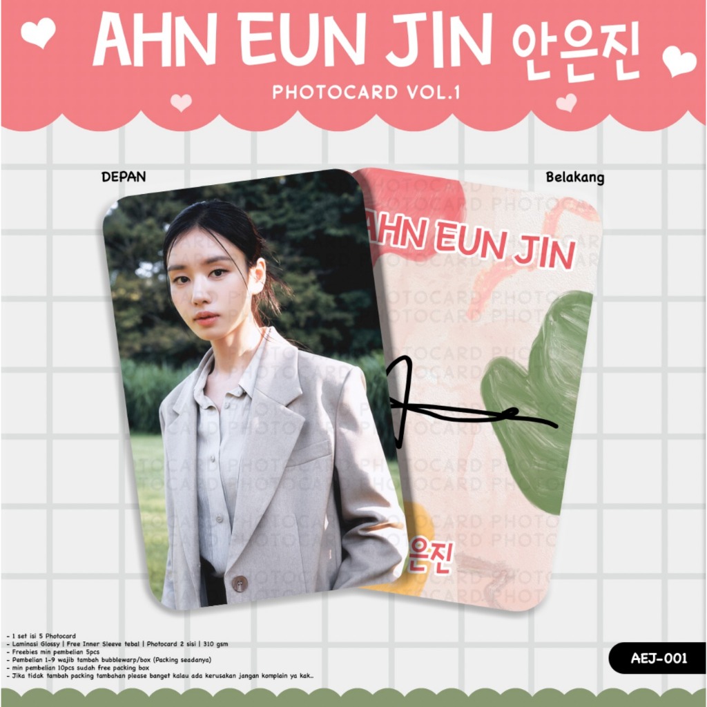 PHOTOCARD VOL.1 AHN EUN JIN 2 ด้านข้างด้านหลังด้านหลังด้านหลังด้านหน้า