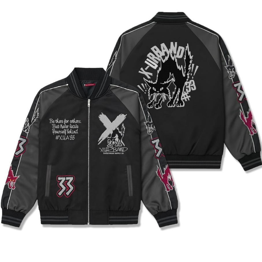 Dhozen Sukajan Baseball Varsity Bomber URBAND Mens Jacket - พิมพ์เต็มและเย็บปักถักร้อยกราฟิก Wolves