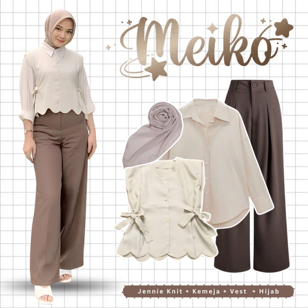 KEMEJA 4in1 ชุดสูทผู้หญิงสไตล์เกาหลี (เจนนี่ถัก + เสื้อกั๊ก Cherish + เสื้อ + Bella Square) - KA196