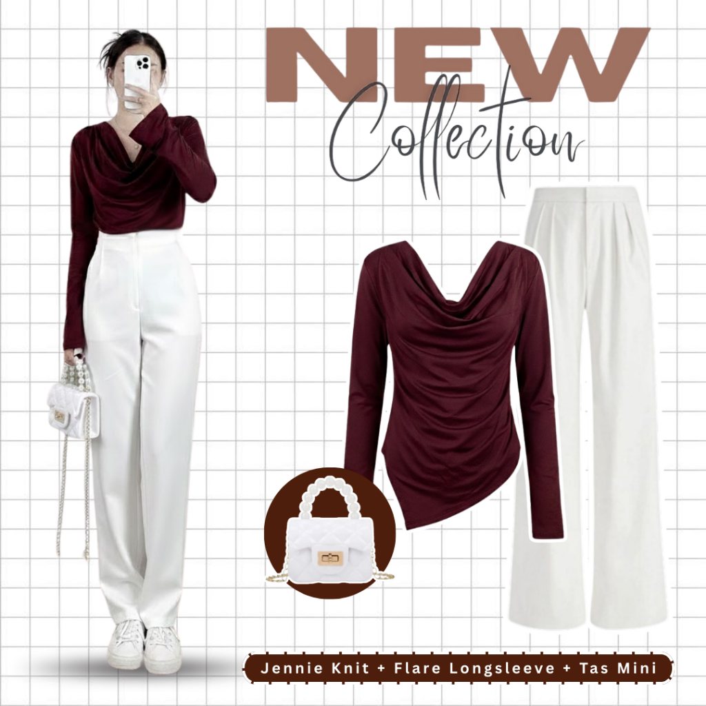 1 ชุด 3 in 1 ชุดสําหรับวัยรุ่น (เจนนี่ถัก + แขนยาวบาน + Bella Square Hijab) - KA197