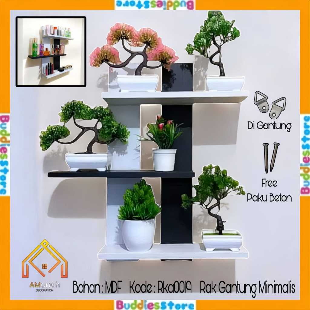 MINIMALIST WALL SHELF CODE RKA019 - MULTIPURPOSE WOODEN DISPLAY SHELF - SPACE-SAVIING DECORATIVE SHE