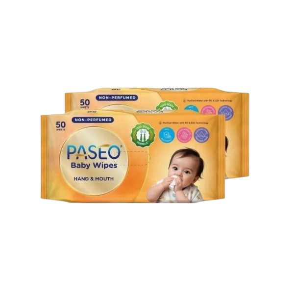 (1 ชิ้น) PASEO TISSUE COTENTS 50 แผ่น PASEO WET TISSUE HAND AND MOUTH BABY WIPES