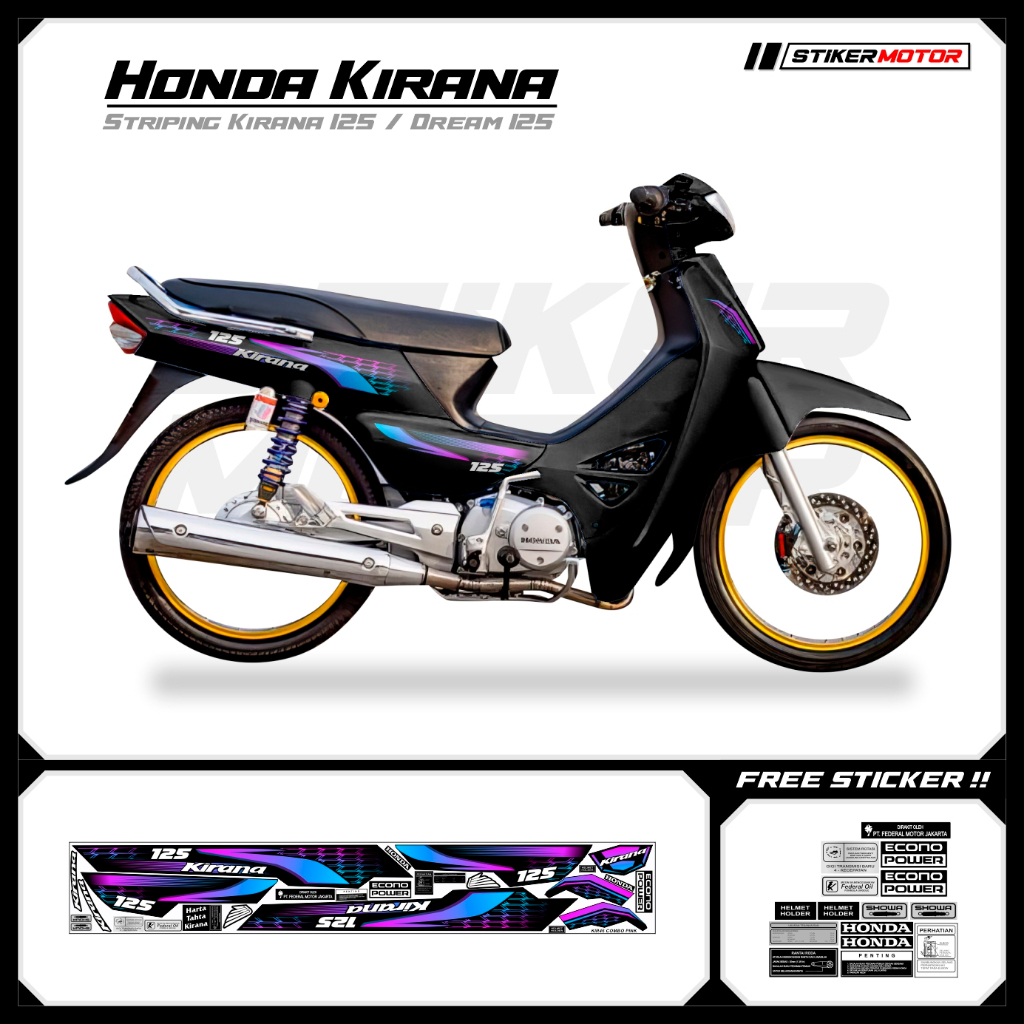 KIR46 Striping สติกเกอร์ Honda Kirana 125 Honda Dream 125 Motohai Variations Striker สติกเกอร์ Striping Stripping Scootlet Scotlite Lis Old-School เป็ดรถจักรยานยนต์ Honda Kirana 125 Honda Dream 125 ncx Racing Graphic Thai Style Good Motif กาวลามิเนต