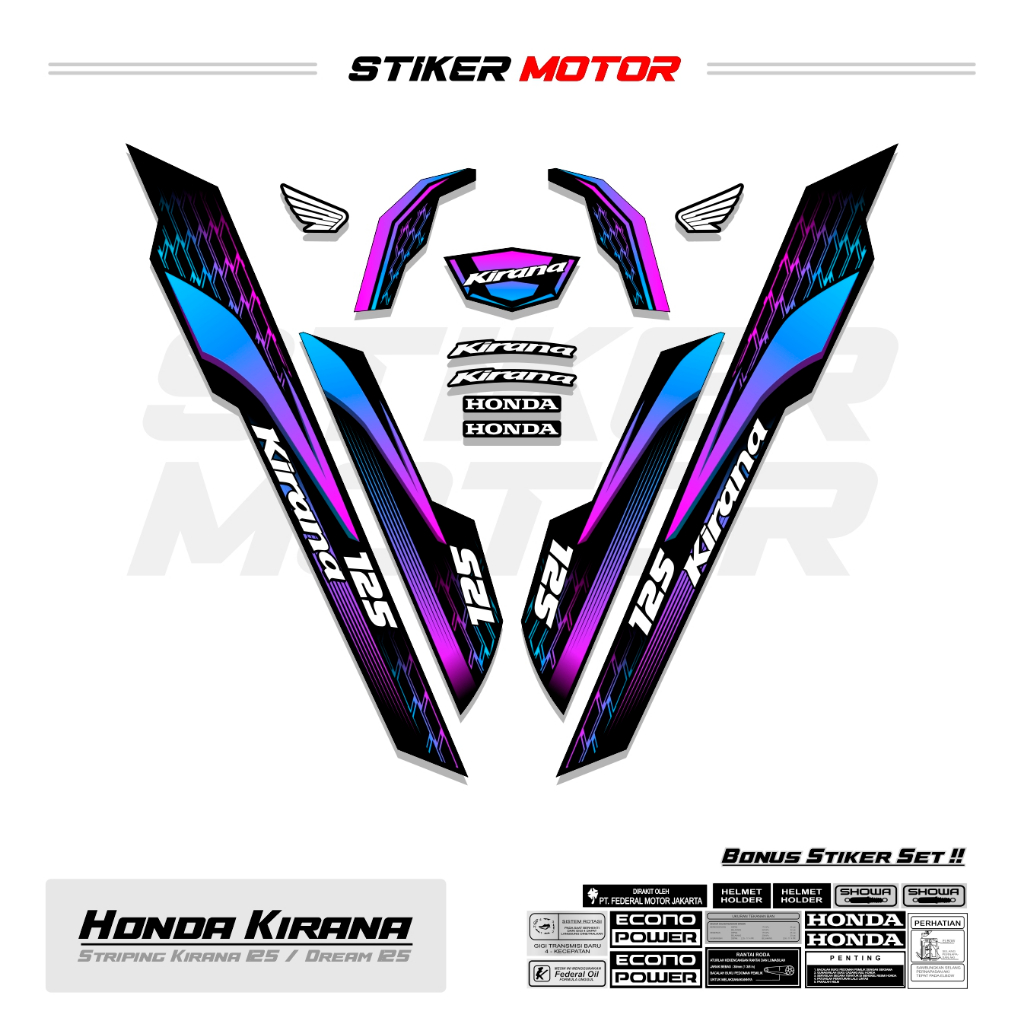 KIR46 Striping สติกเกอร์ Honda Kirana 125 Honda Dream 125 Motohai Variations Striker สติกเกอร์ Striping Stripping Scootlet Scotlite Lis Old-School เป็ดรถจักรยานยนต์ Honda Kirana 125 Honda Dream 125 ncx Racing Graphic Thai Style Good Motif กาวลามิเนต - รูปที่ 5