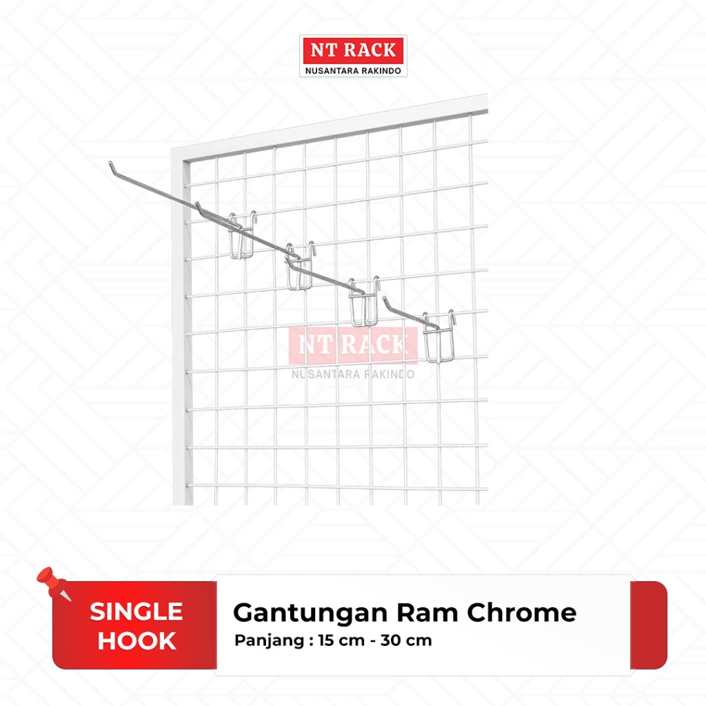GANTUNGAN ตะขอเดี่ยว Chrome Hanger Ram Display Rack Minimarket Shop
