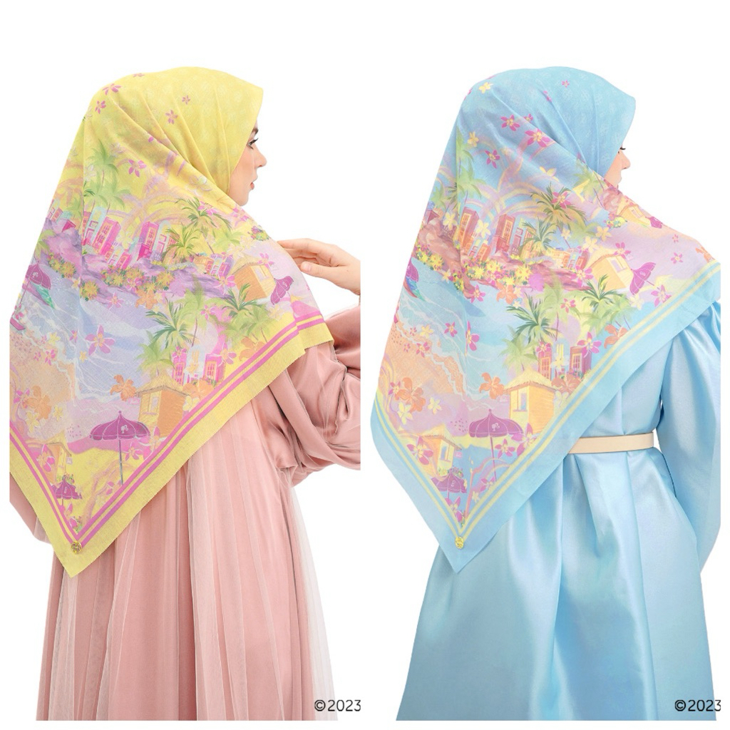 ผ้าพันคอฮิญาบ nada puspita nappaus x barbie vacanza ขนาดใหญ่ 140 x 140 ซม. rapunzel marabella สีฟ้าอ