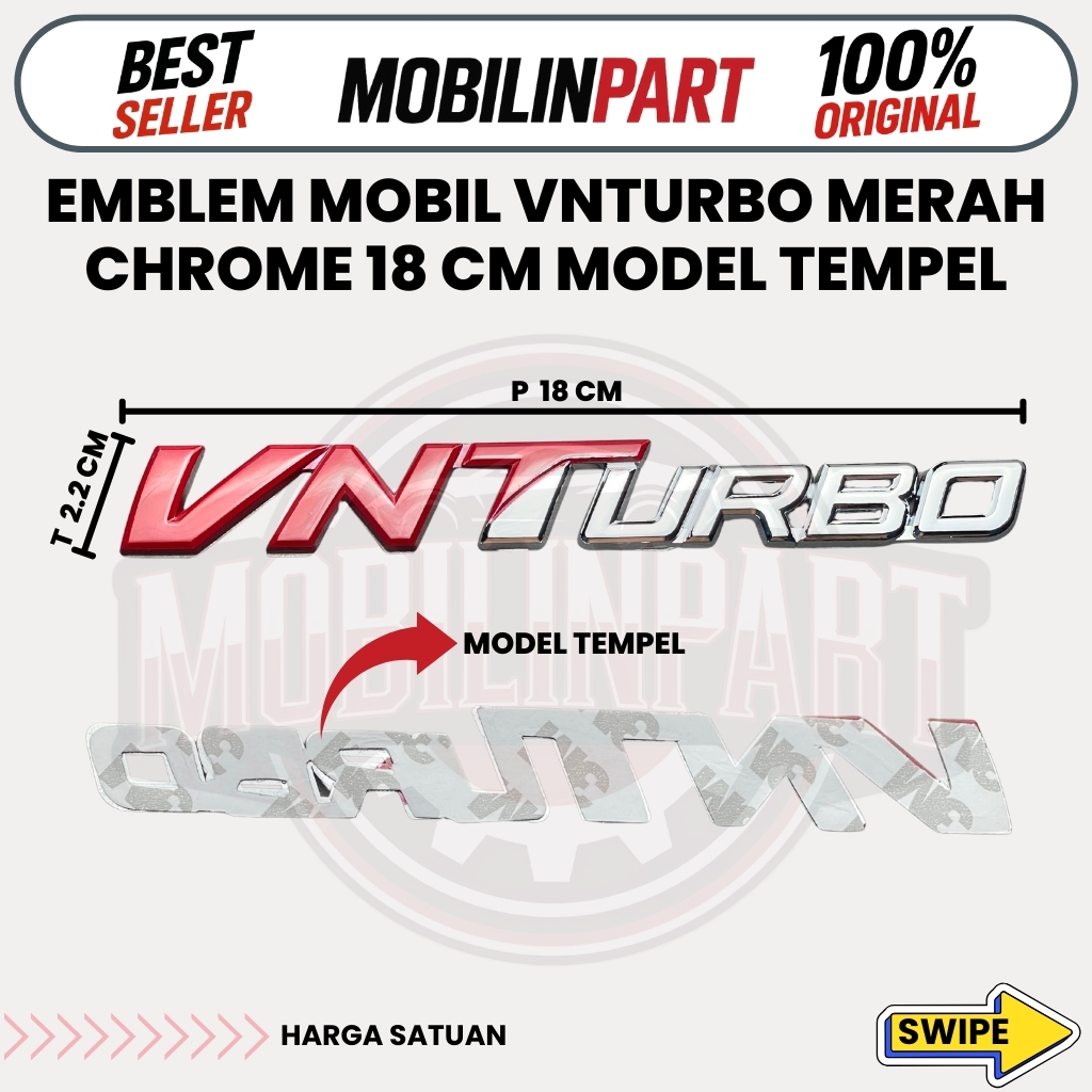 MERAH VNTurbo สัญลักษณ์รถโครเมียมสีแดง 18 ซม. รุ่น Stick-On