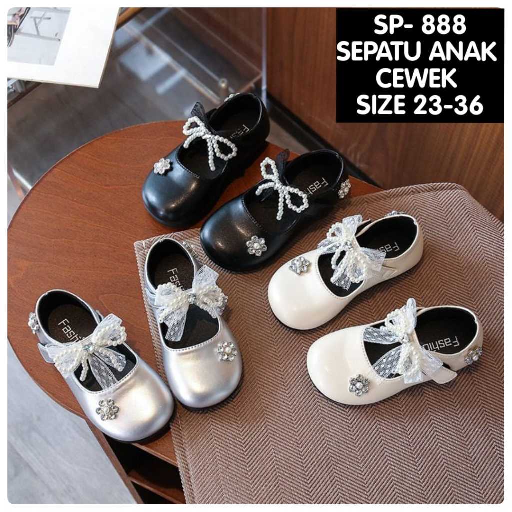 (LOLI-JKT) SP- 888 รองเท้าส้นเตี้ย CHILDREN WITH RAISED FLOWER TILE RIBBONS 3 สี ขนาด 23-36