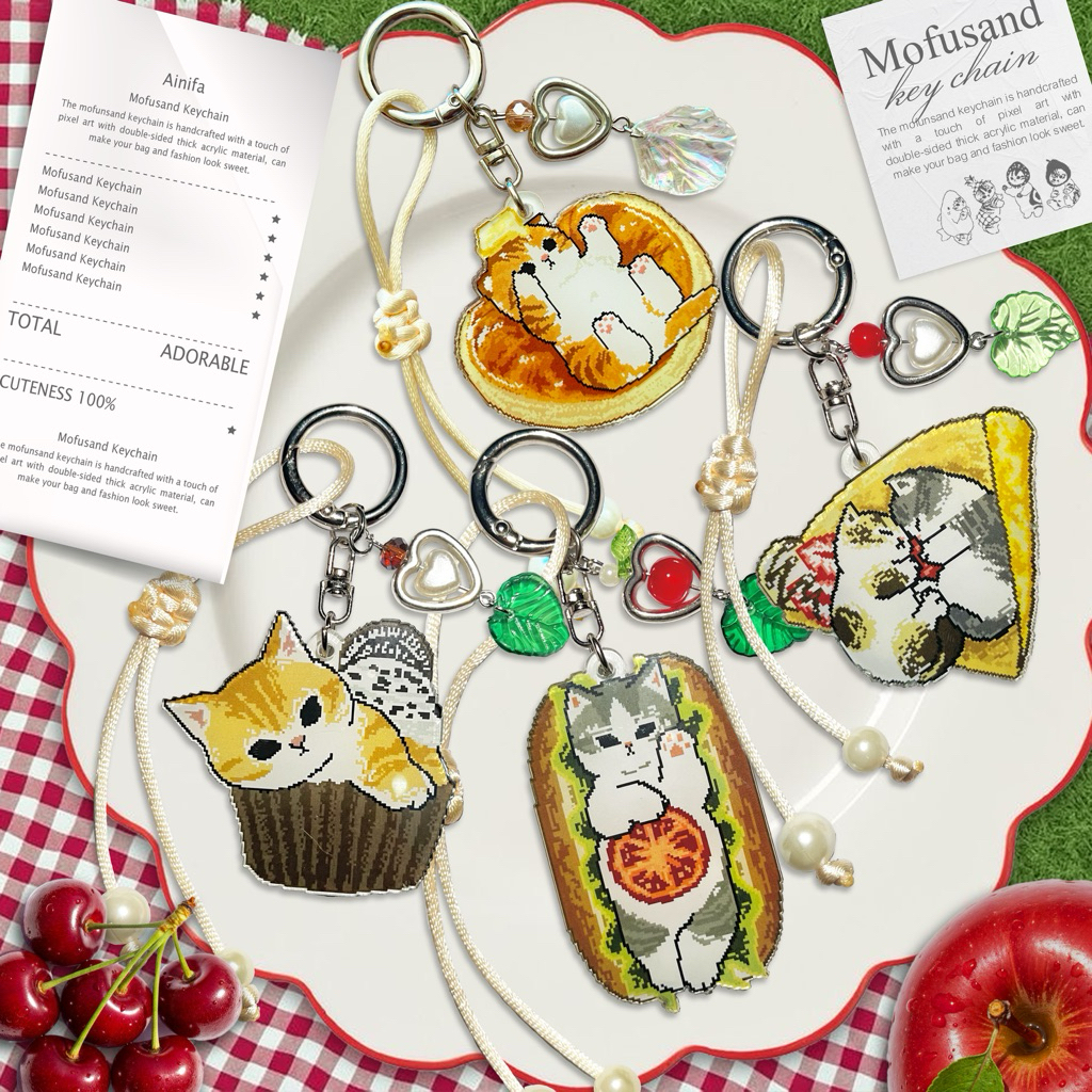 Mofusand Keychain Bagcharm Cat Pixel Art Acrylic Premium // Cake series