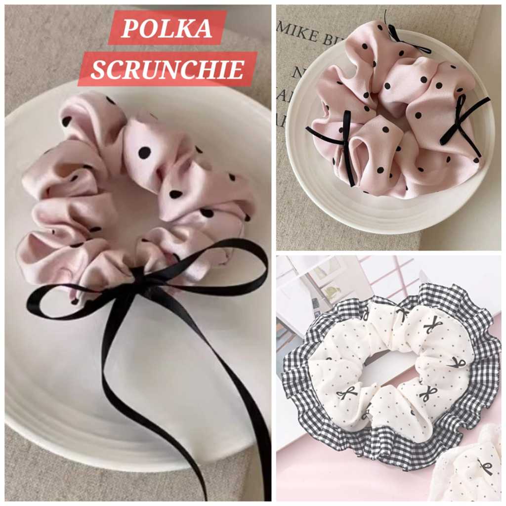 MILIANBERRY POLKA SCRUNCHIE CUTE PINK COQUETTE HAIR TIE HAIR RUBBER ACCESSORIES