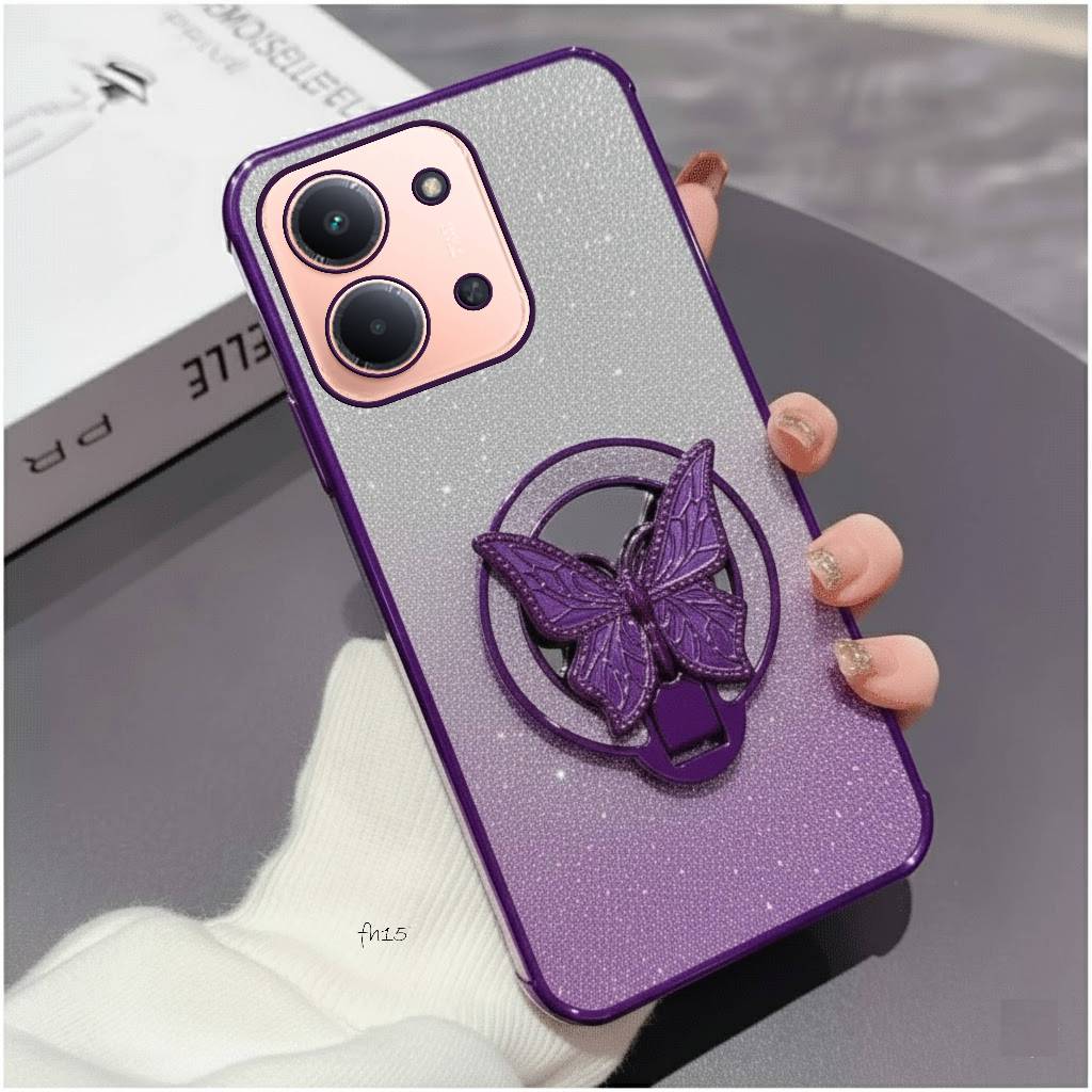 Poco C86 Case Glitter Aesthetic Ring กระจกผีเสื้อ