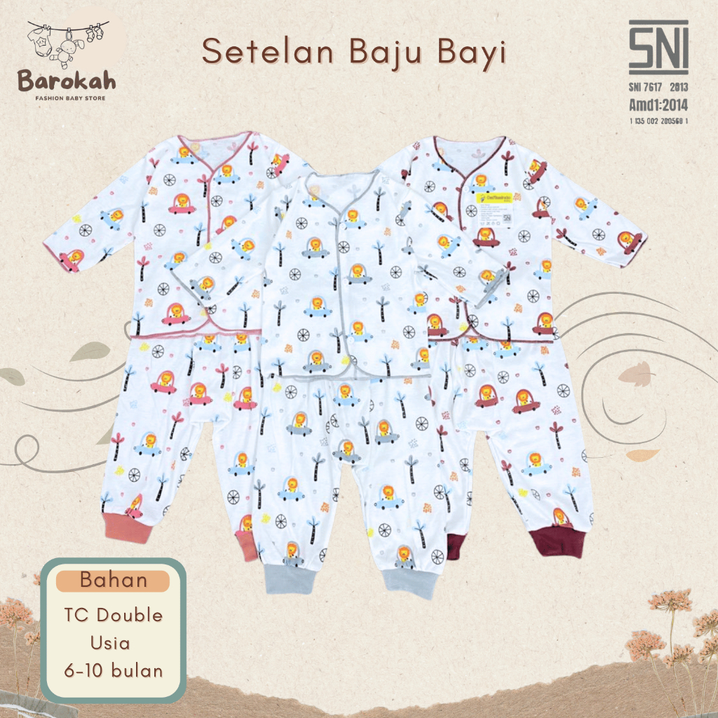 Barokahstore- DAFFASINDO 3 ชุดเสื้อผ้าเด็กผู้ชาย 6-10 เดือน SNI/ เสื้อผ้าเด็กผู้หญิงวัสดุ TC Double