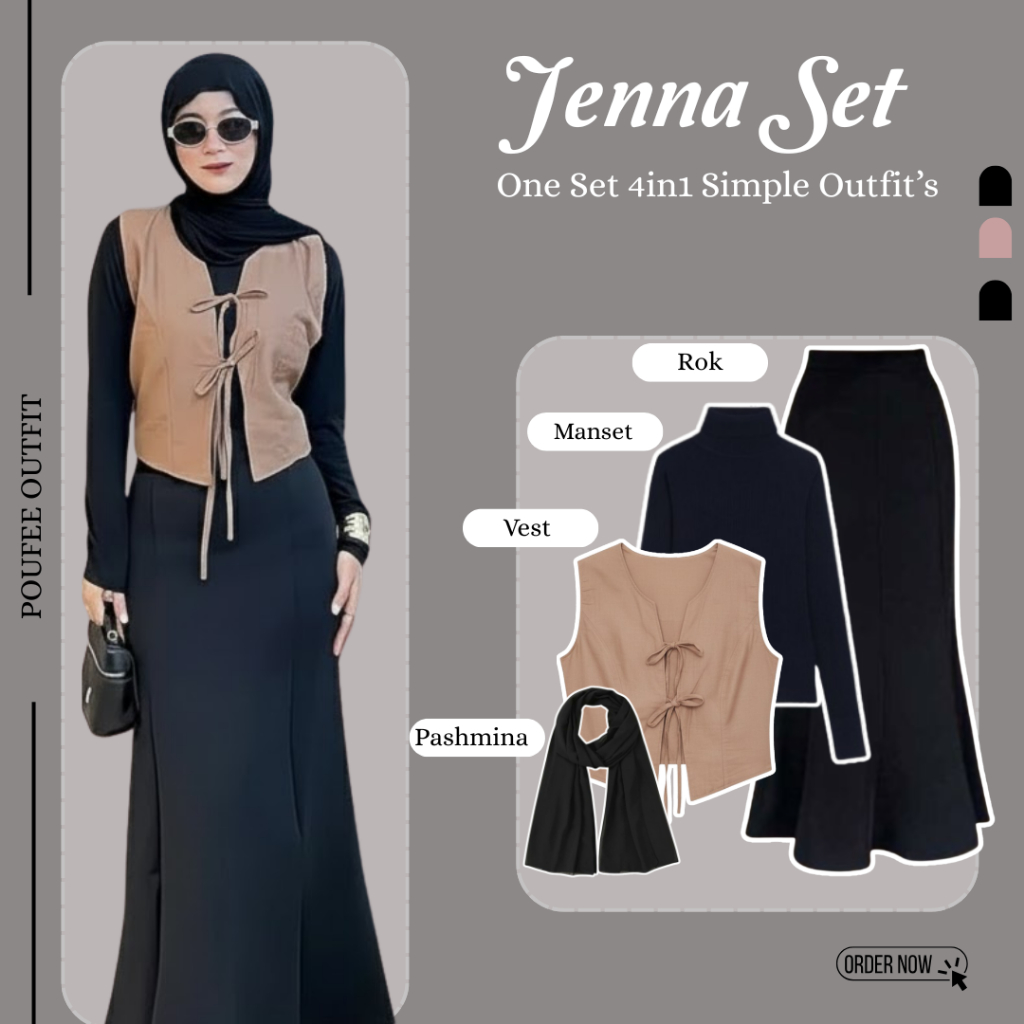 Jenna 4-in-1 Set (กระโปรงนางเงือก - Cuff - เสื้อกั๊ก - Pashmina) Feminine and Simple