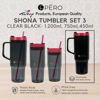 [Promo Best Deal] Pero Botol Minum Bening Tritan BPA Free Shona Tumbler Set of 3 With Handle and Straw Plastic Bottle 1200ML 750ML 450ML / Botol Minum Tritan Tumbler Plastik Set 3 dengan Gagang dan Sedotan Kapasitas Besar