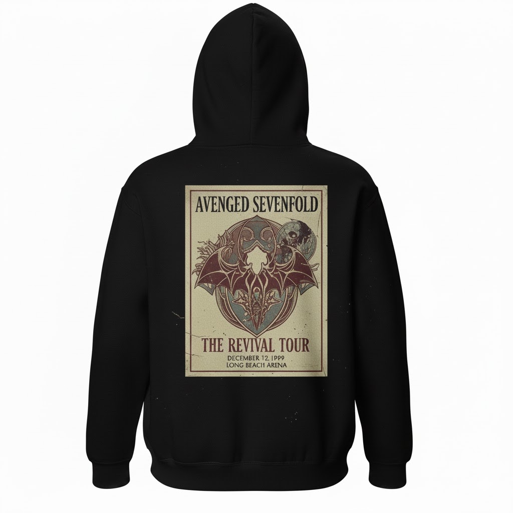 Avenged Sevenfold The Revival Tour 1999 Long Beach Arena | Deathbat A7X เสื้อฮู้ดโอเวอร์ไซส์สีดําพรี