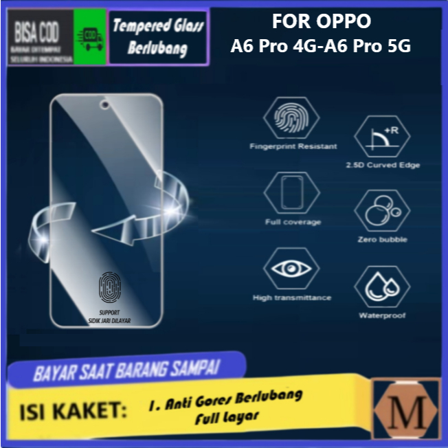 LAYAR Anti-Scratch Clear Perforated Oppo A6 Pro 5G A6 Pro 4G กระจกนิรภัยพร้อมรูกล้องด้านหน้าแบบเต็มห