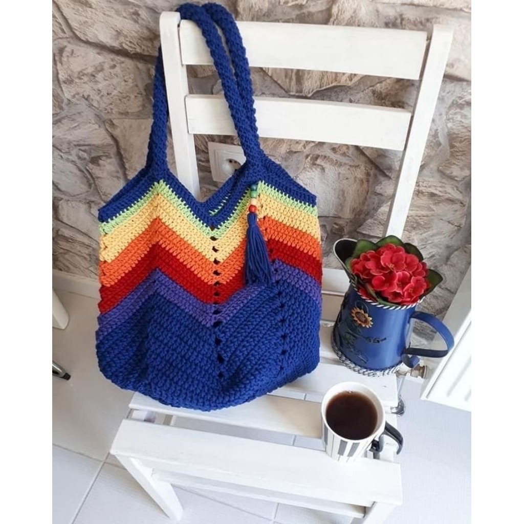 Bili inflora กระเป๋าถักสีน้ําเงิน