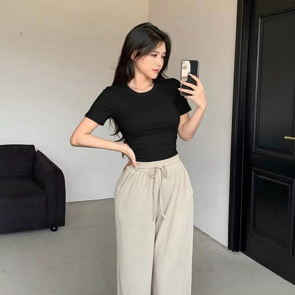 PLATINUM WORLD เสื้อครอปถักธรรมดา O คอ Fit Body - เสื้อเชิ้ตธรรมดาผู้หญิง J1