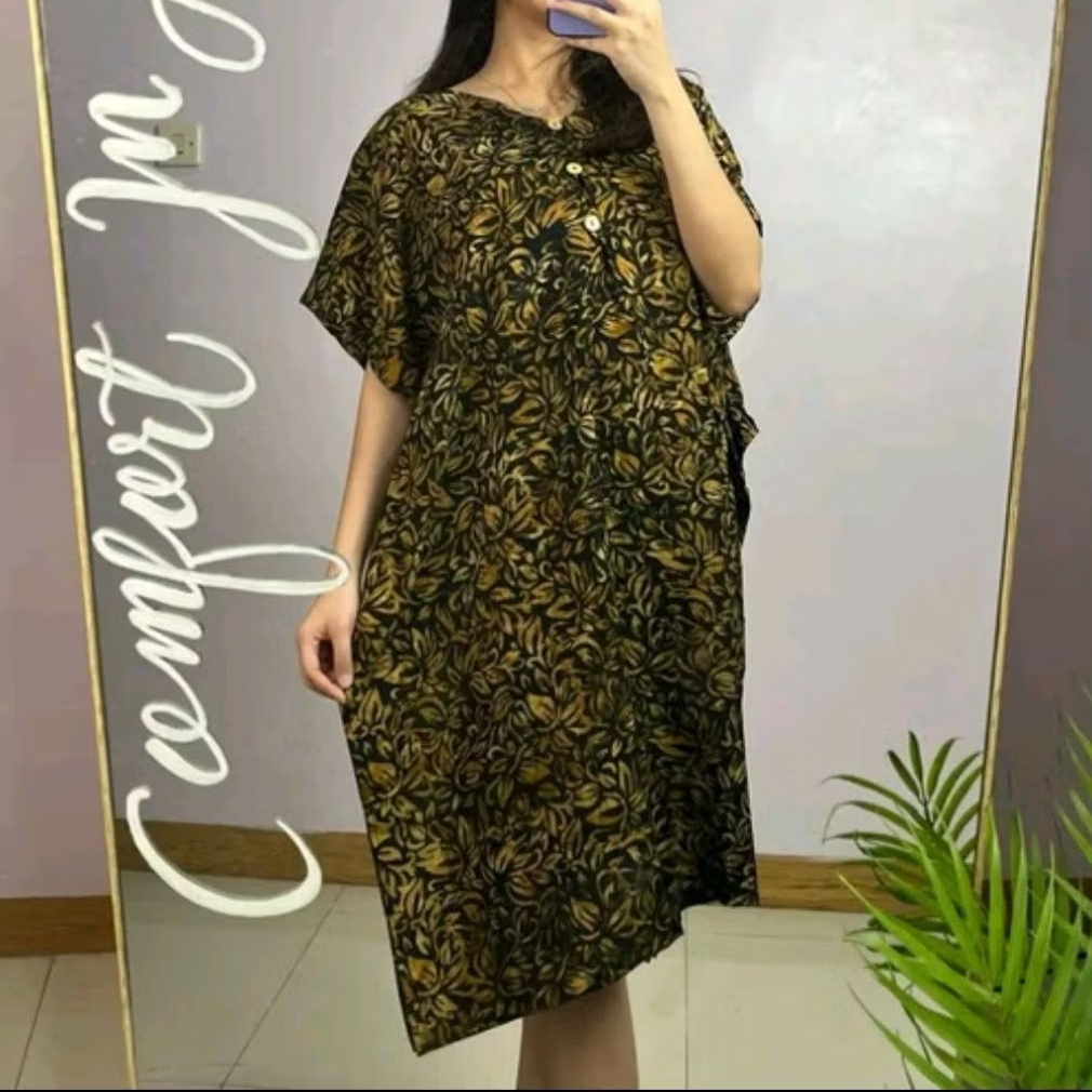 KRITA Lowo V Dress Busui Button Daster Rayon Premium Batik Cap LD 130