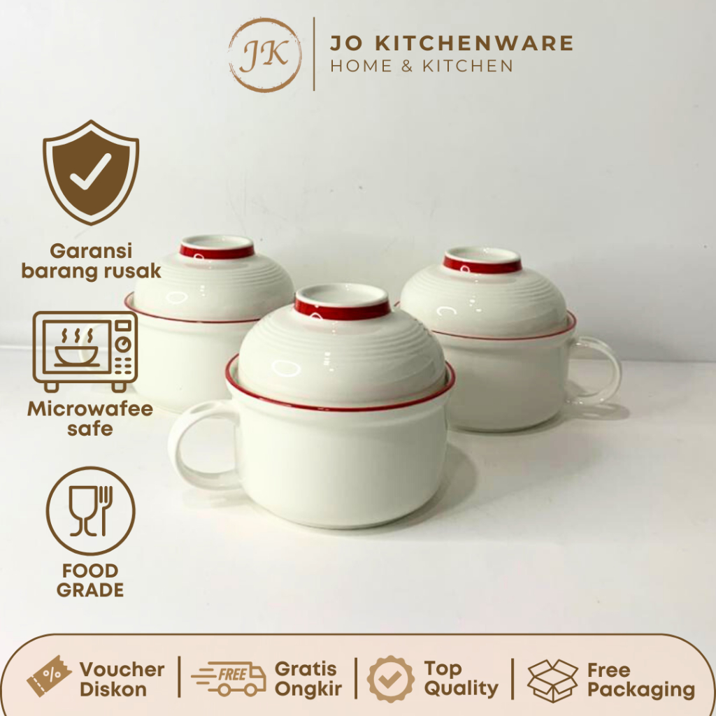 ชามบะหมี่กึ่งสําเร็จรูปพร้อมฝาปิดและด้ามจับเซรามิกพรีเมี่ยมเส้นผ่านศูนย์กลาง 15 ซม./Mangkok Ramen Gr