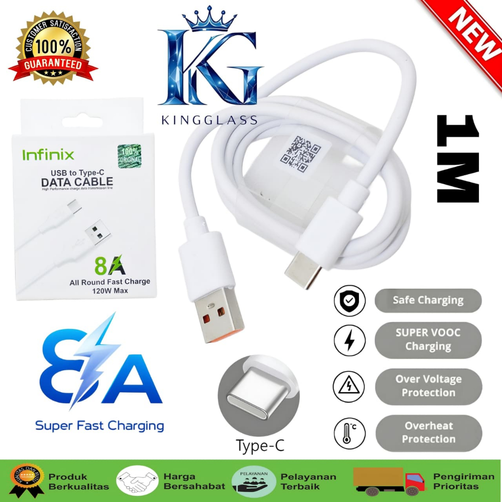 สายเคเบิลข้อมูลชาร์จเร็ว Infinix USB to Type-C 8A – All Round Fast Charge 120W Max [SR]
