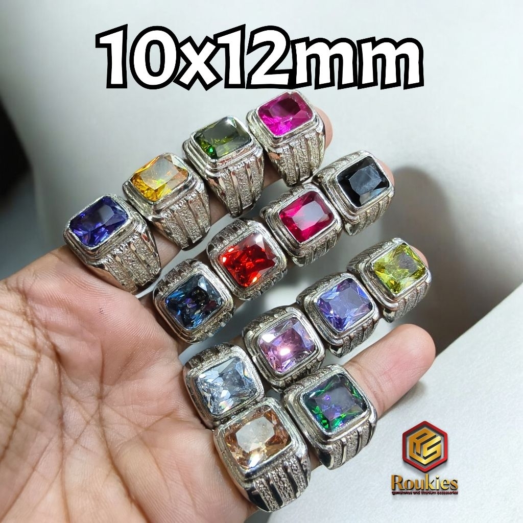 แหวนตัด American Diamond Octagon แหวนพลอยฝัง Alpaca ขนาด 10x12mm