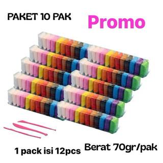 Paket 10 Pack Clay Mainan Anak Clay Polymer Murah Clay Isi 12 Warna UltraLight Clay Murah