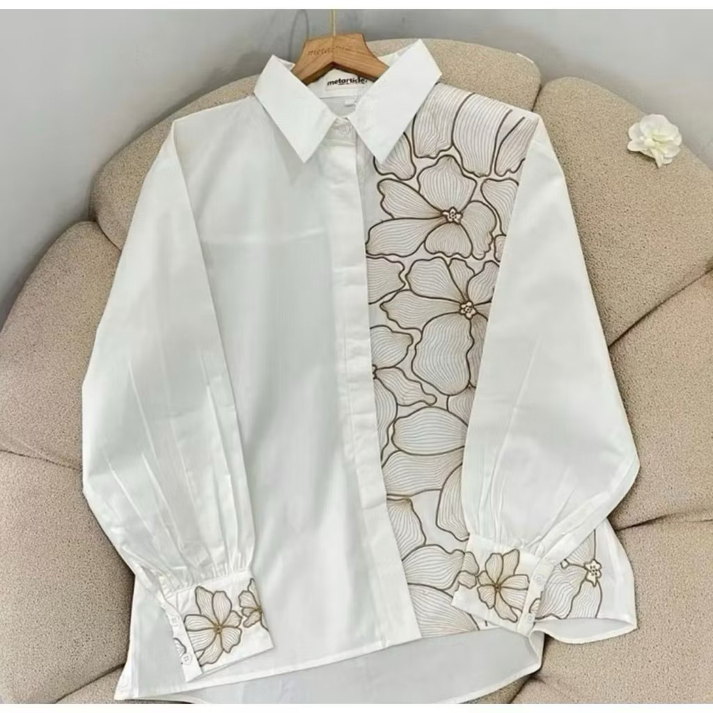 KEMEJA Luisa เสื้อผู้หญิงเสื้อปักพรีเมี่ยมเสื้อปัก Aesthetic Earth Tone ผู้หญิงอย่างเป็นทางการ Casua