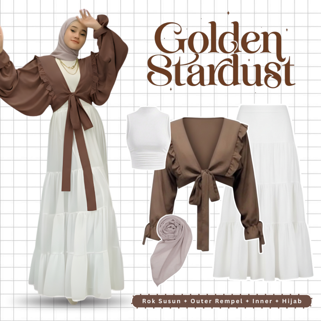 ชุดฮิญาบใหม่ล่าสุด (Outer Ruffles + กระโปรงชั้น + Inner Tanktop + Bella Square) - KA199