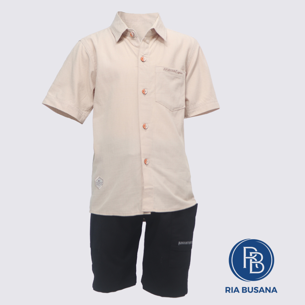 KEMEJA KATUN Ria Busana - Uis - ชุดเสื้อคอปกศิลปะผ้าฝ้ายแขนสั้นสําหรับผู้ชาย USJC01601GN