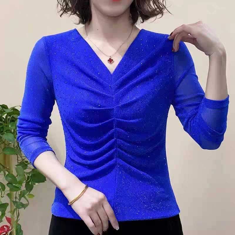 C1 แขนยาว Bling Layered Folds Top DT-365