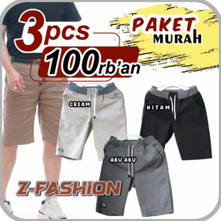 Paket Promo 3 PCS Seratus Ribuan Celana Pendek Chinos Pria Distro Pinggang RIB Elastis