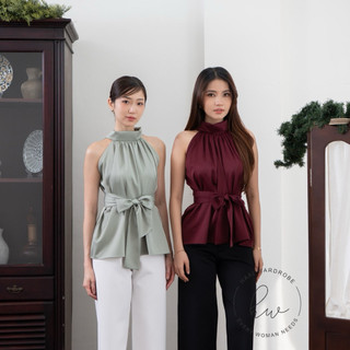 HW - Noo Ru Halter Ribbon Top - 1351 - Atasan Wanita Baju Wanita Tanktop Wanita