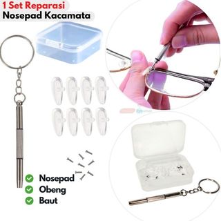 Paket Reparasi Kacamata Nosepad Baut Obeng Mini Pengganti Nose pad Silikon Angin Bantalan Penyangga Hidung Frame Sunglasses Eyeglasses Anti Slip