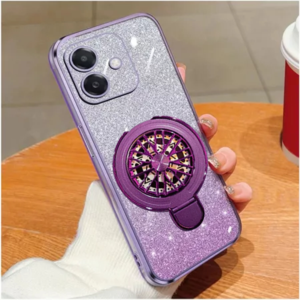 OPPO A3X A3 A5I A38 A18 Softcase Blink Luxury Glitter Silicon Ring Holder Fun Case