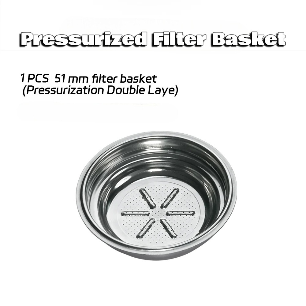 Portafilter Double Wall Pressure 51mm 1 Cup Basket Filter - DWL-51P - สีเงิน